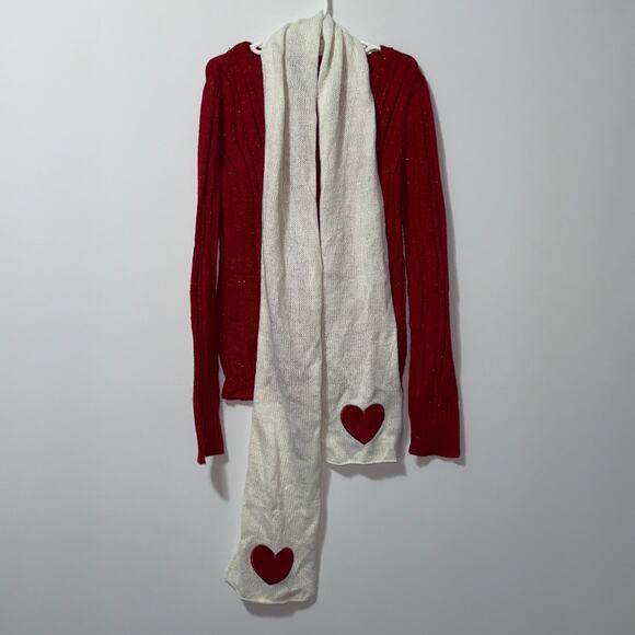 Faded Glory Girls Red Metallic Sweater & White Scarf Set Size M (7/8) - Picture 1 of 7